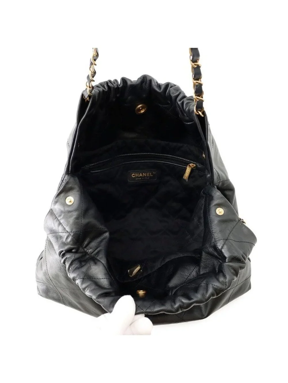 Chanel Chain Shoulder Bag 22 Calf Leather Black